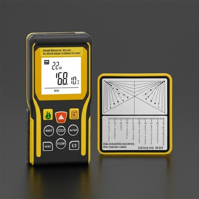 Handheld Laser Distance Meter Kuning abu-abu dan plat kalibrasi untuk perhitungan jarak yang akurat